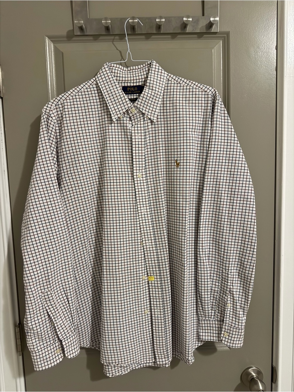 Polo by Ralph Lauren White Button-Down Shirt with Navy Grid